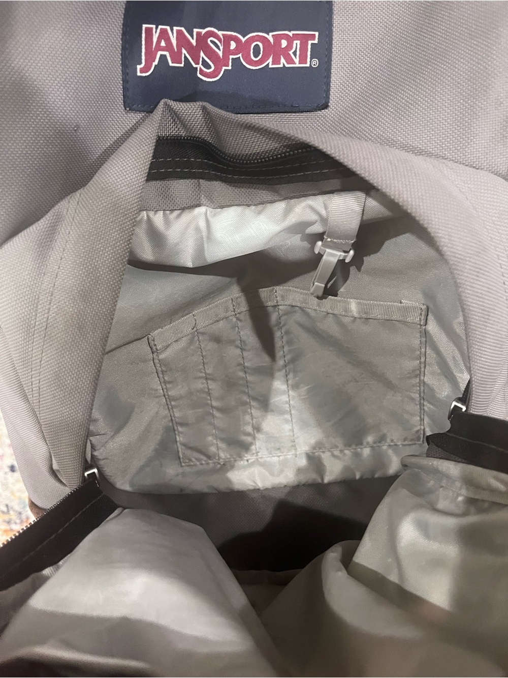 Jansport Gray Backpack Brown Suede Base right pack back to school - Picture 6 of 7
